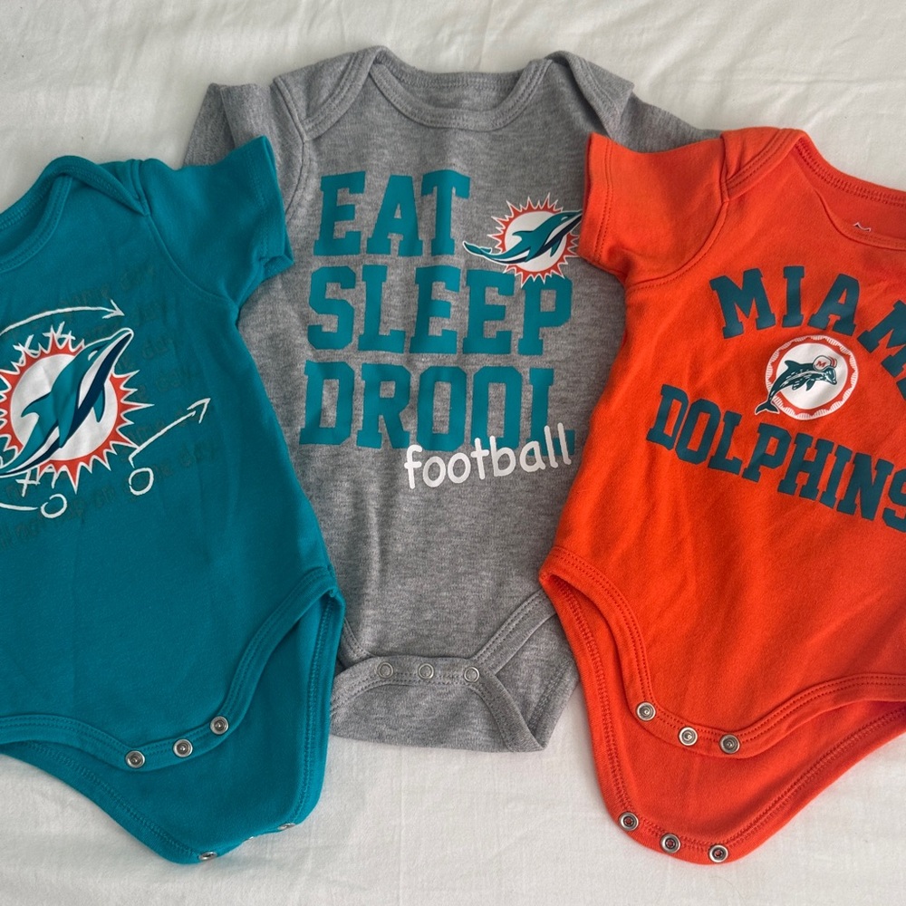 NFL Miami Dolphins Infant Bodysuit Set - Teal, Gray, Orange